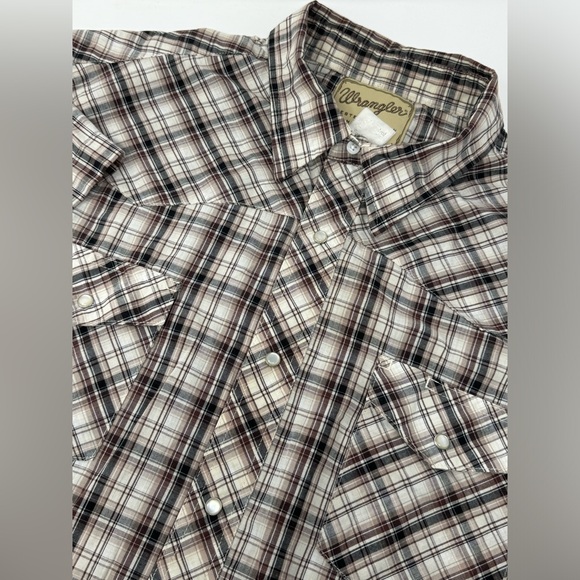 Wrangler Other - Vintage Wrangler Men’s Short Sleeve Brown Plaid Pearl Snap Shirt No Sz Tag U6
